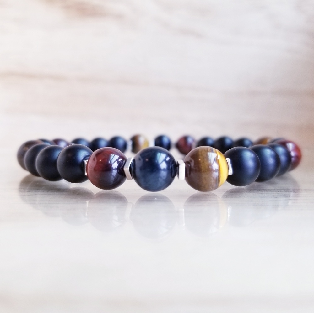 Tiger Eye, Black Onyx & Hematite Stretch Bracelet